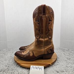 Boulet Womens 9.5C/B Brown Two Tone Inlay Casual Lifestyle Western Cowgirl Boots